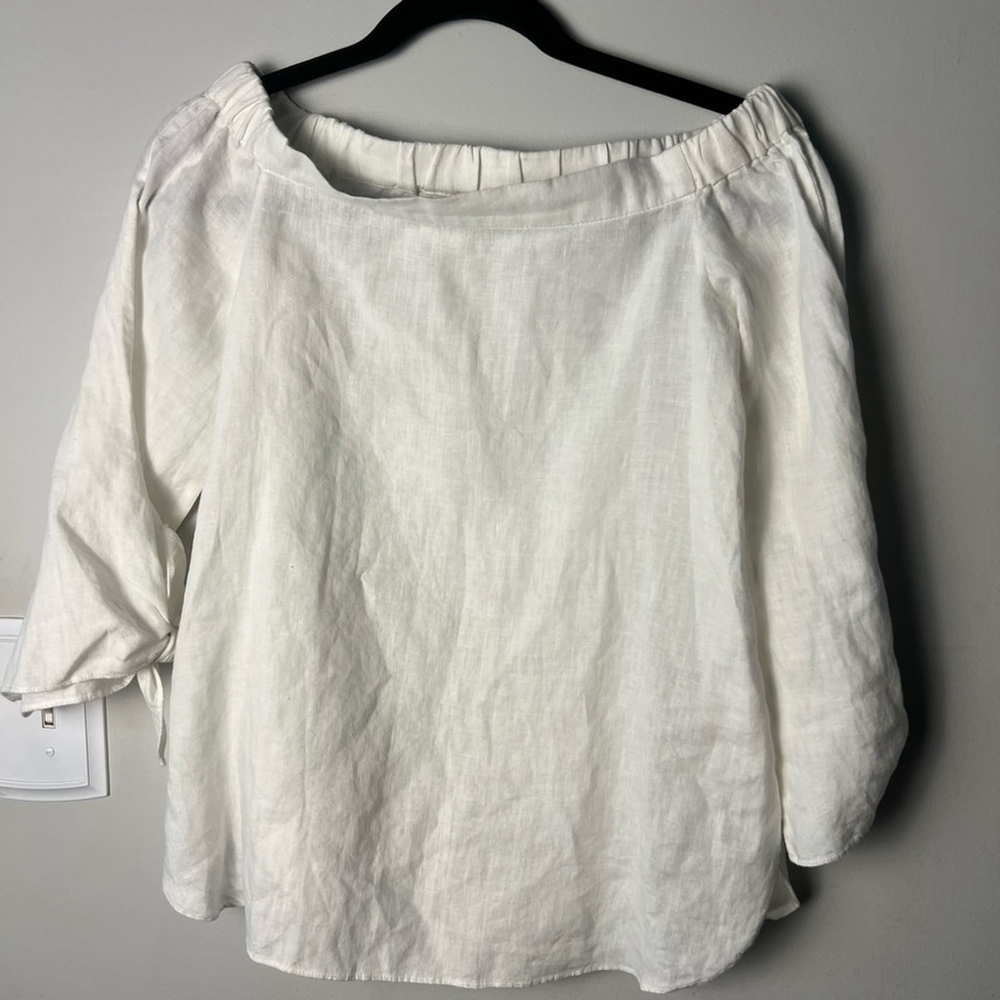 laju White Off-Shoulder Linen Blouse Classic Timeless Neutral Capsule - Picture 2 of 8